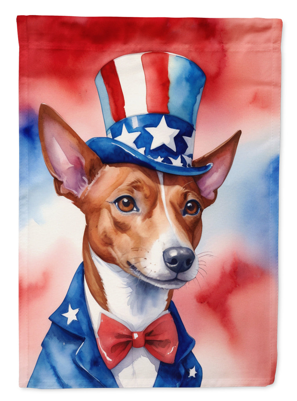 Basenji Patriotic American House Flag 28x40 Porch Sleeve Pole Decorative Outside Yard Banner Artwork Wall Hanging, Polyester