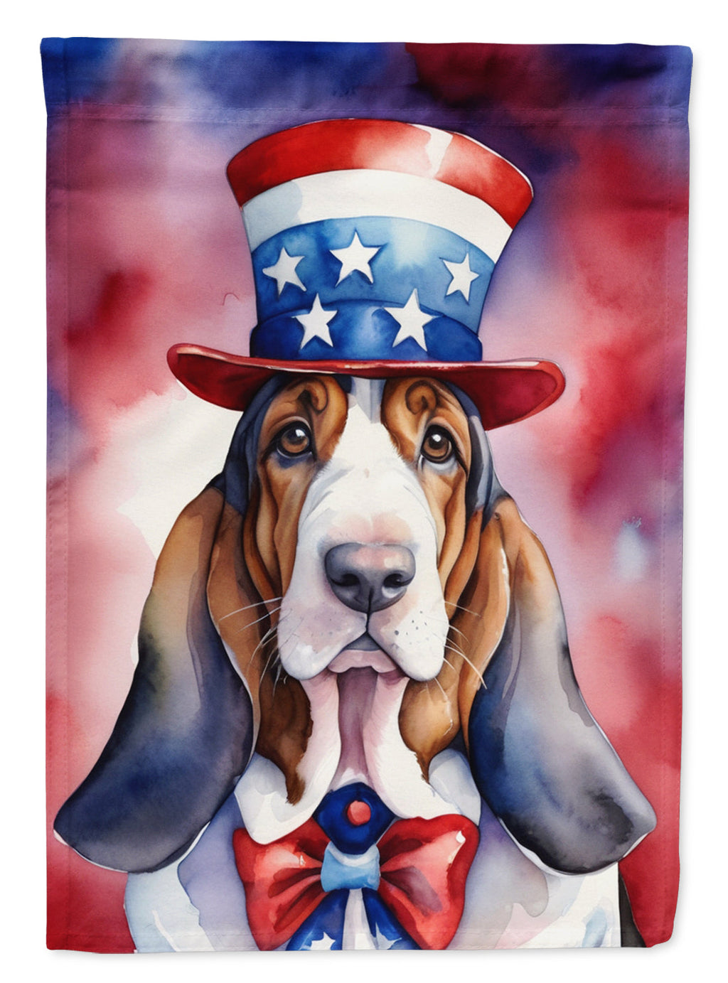 Basset Hound Patriotic American House Flag 28x40 Porch Sleeve Pole Decorative Outside Yard Banner Artwork Wall Hanging, Polyester
