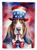 Basset Hound Patriotic American House Flag 28x40 Porch Sleeve Pole Decorative Outside Yard Banner Artwork Wall Hanging, Polyester