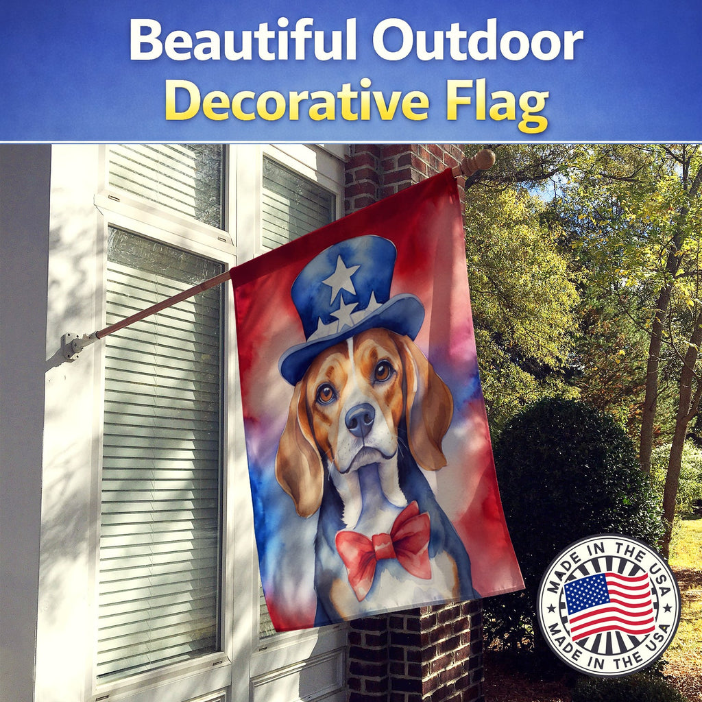 Beagle Patriotic American House Flag 28x40 Porch Sleeve Pole Decorative Outside Yard Banner Artwork Wall Hanging, Polyester