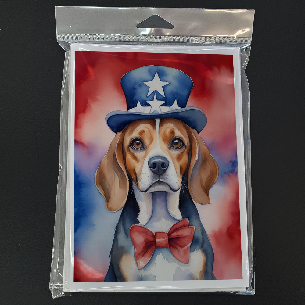 Beagle Patriotic American Greeting Cards Pack of 8 Blank Cards with Envelopes Whimsical A7 Size 5x7