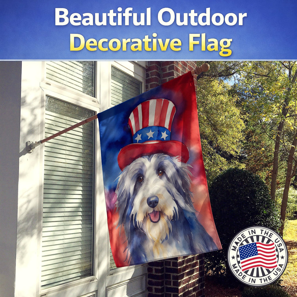 Bearded Collie Patriotic American House Flag 28x40 Porch Sleeve Pole Decorative Outside Yard Banner Artwork Wall Hanging, Polyester