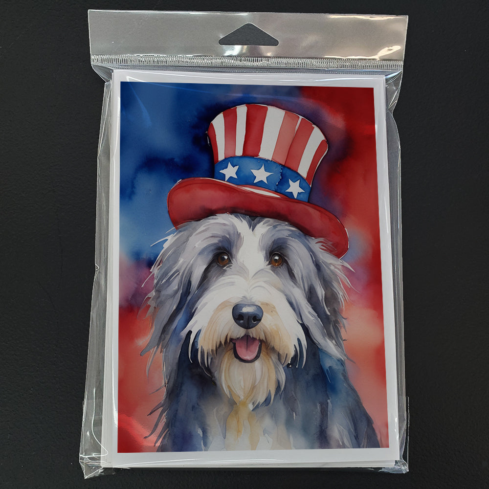Bearded Collie Patriotic American Greeting Cards Pack of 8 Blank Cards with Envelopes Whimsical A7 Size 5x7
