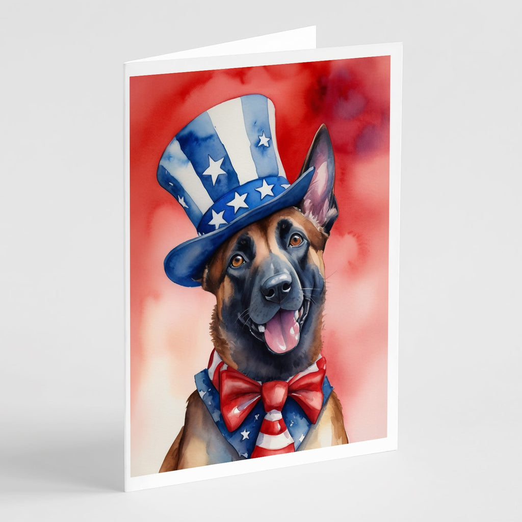 Belgian Malinois Patriotic American Greeting Cards Pack of 8 Blank Cards with Envelopes Whimsical A7 Size 5x7