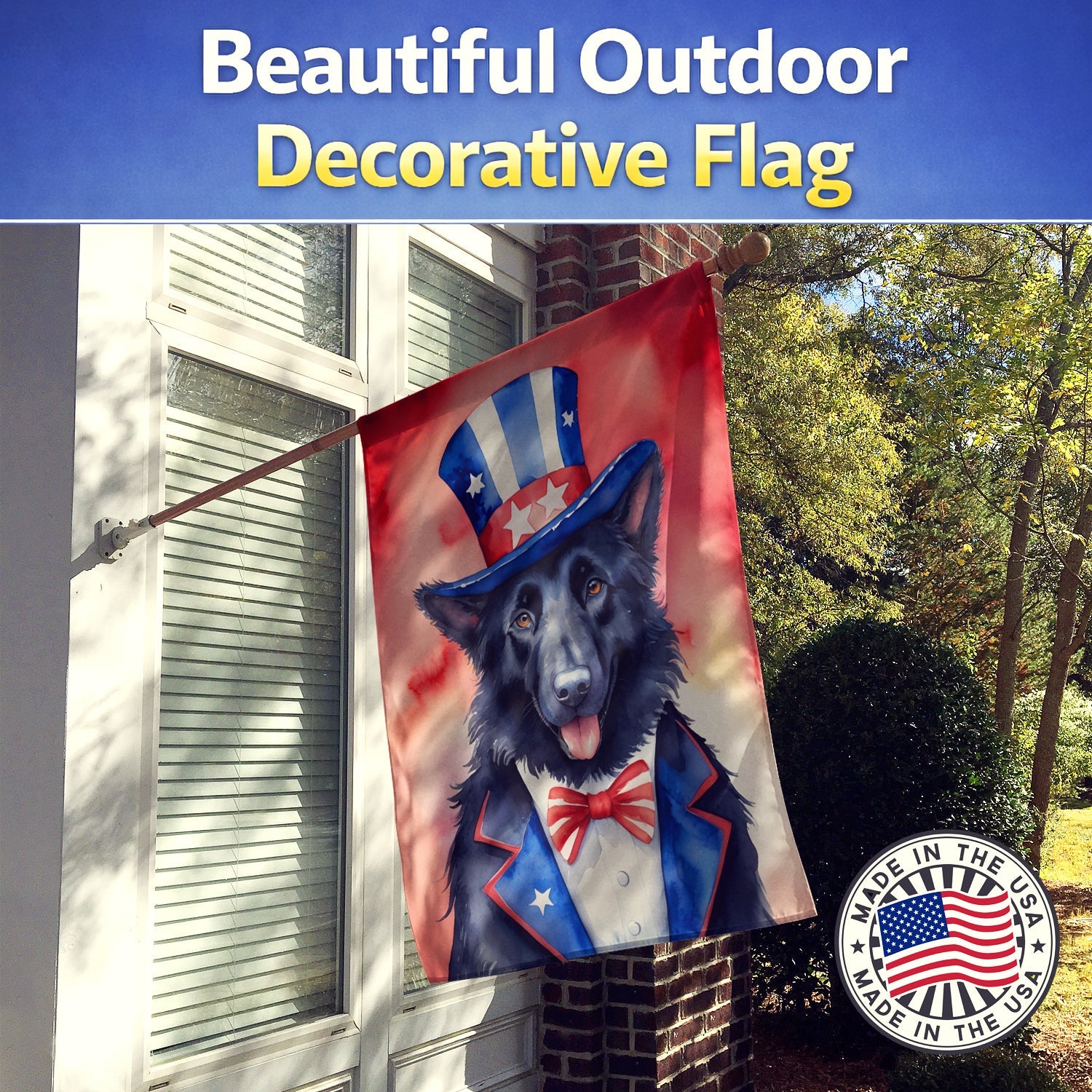 Belgian Sheepdog Patriotic American House Flag 28x40 Porch Sleeve Pole Decorative Outside Yard Banner Artwork Wall Hanging, Polyester