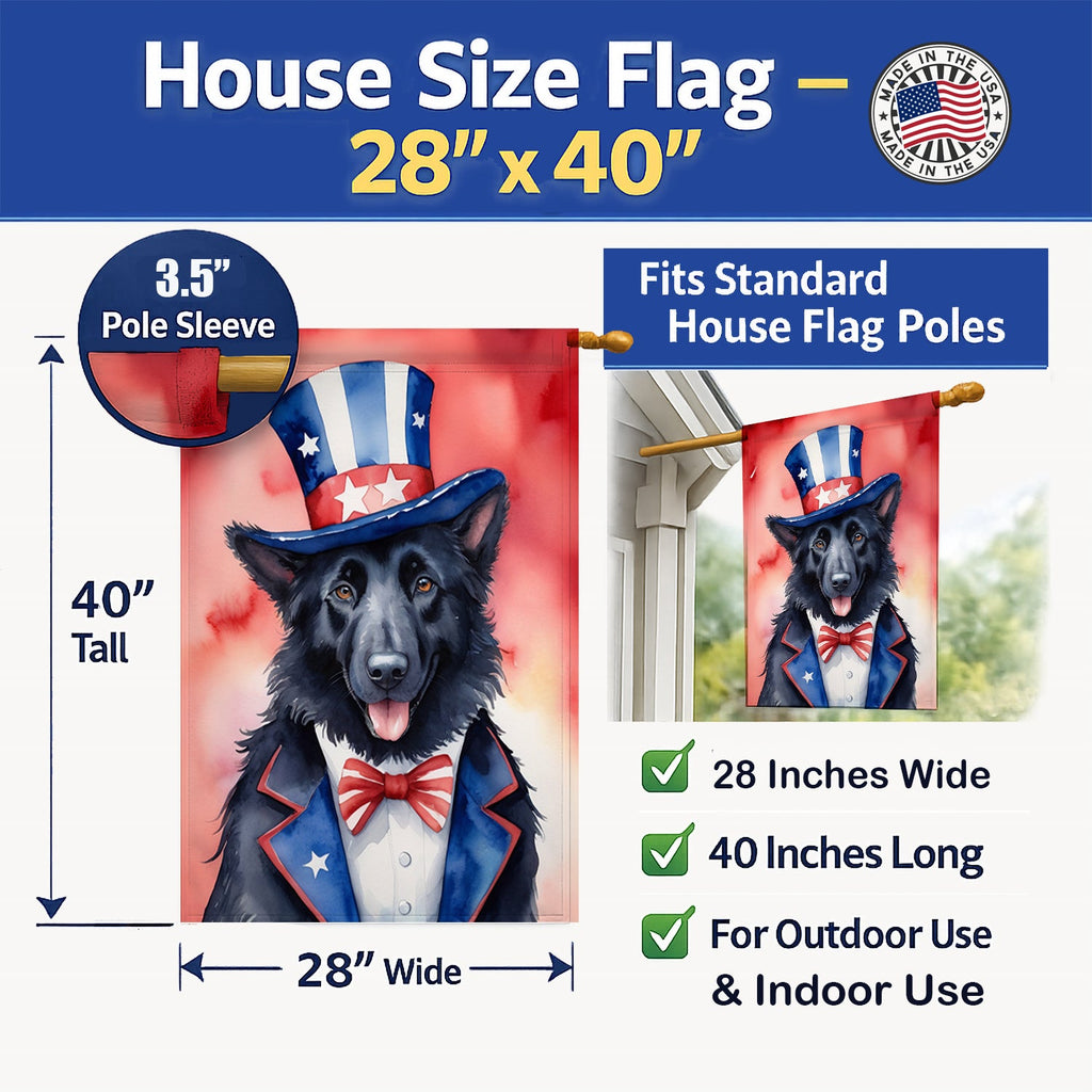 Belgian Sheepdog Patriotic American House Flag 28x40 Porch Sleeve Pole Decorative Outside Yard Banner Artwork Wall Hanging, Polyester