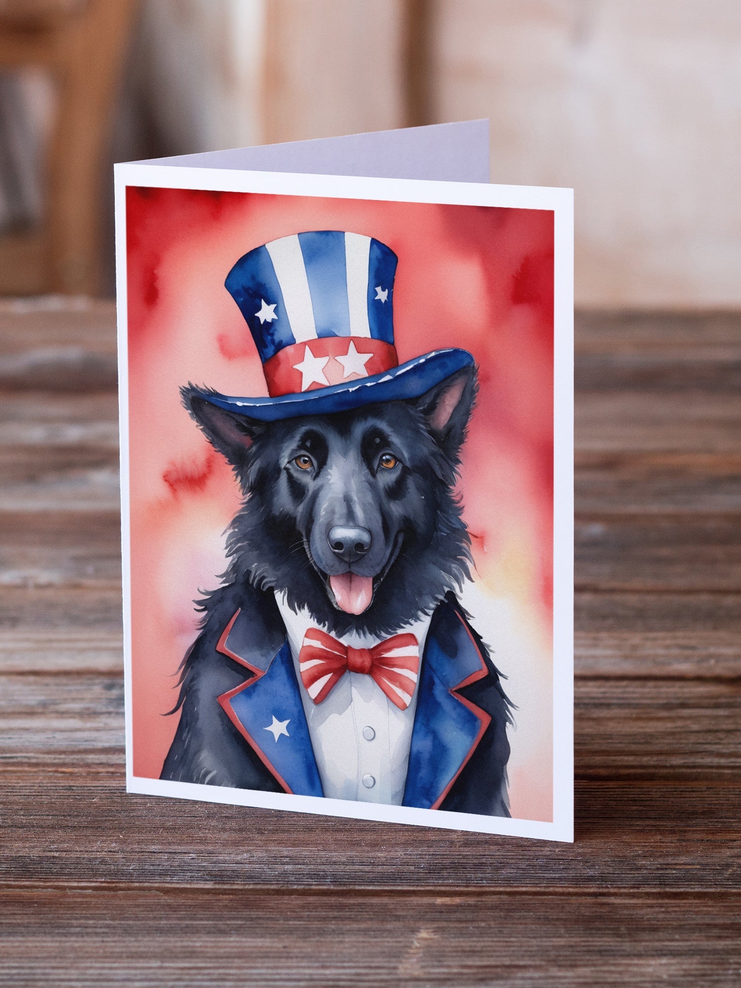 Belgian Sheepdog Patriotic American Greeting Cards Pack of 8 Blank Cards with Envelopes Whimsical A7 Size 5x7