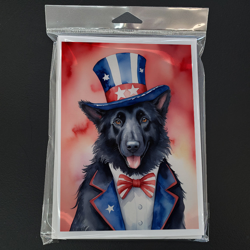 Belgian Sheepdog Patriotic American Greeting Cards Pack of 8 Blank Cards with Envelopes Whimsical A7 Size 5x7