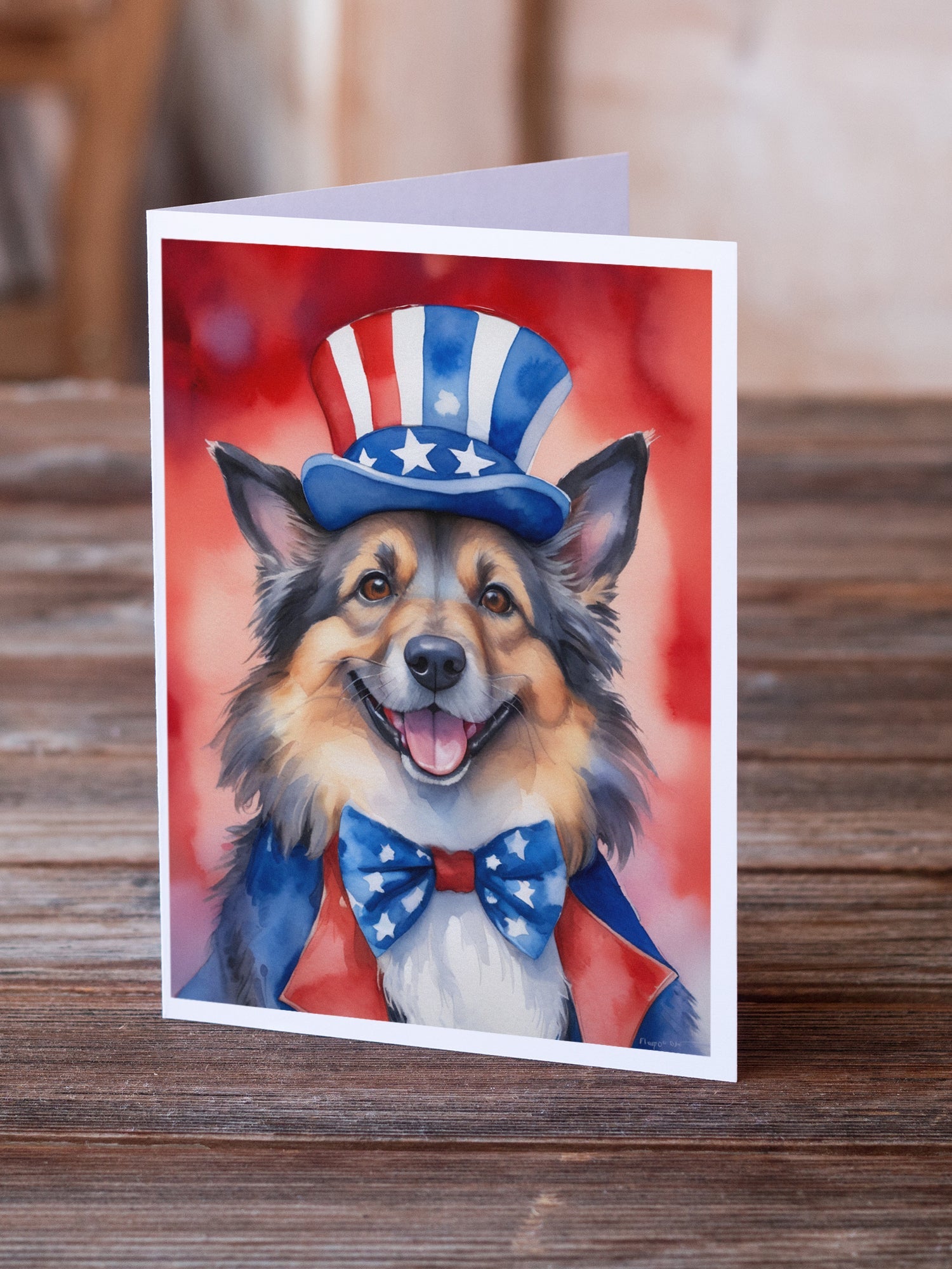 Belgian Tervuren Patriotic American Greeting Cards Pack of 8 Blank Cards with Envelopes Whimsical A7 Size 5x7