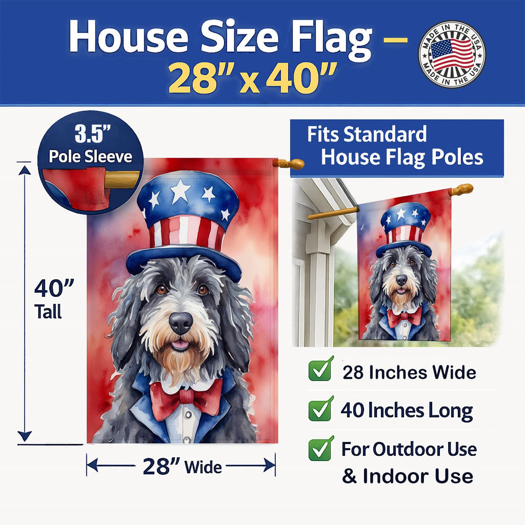 Bergamasco Sheepdog Patriotic American House Flag 28x40 Porch Sleeve Pole Decorative Outside Yard Banner Artwork Wall Hanging, Polyester