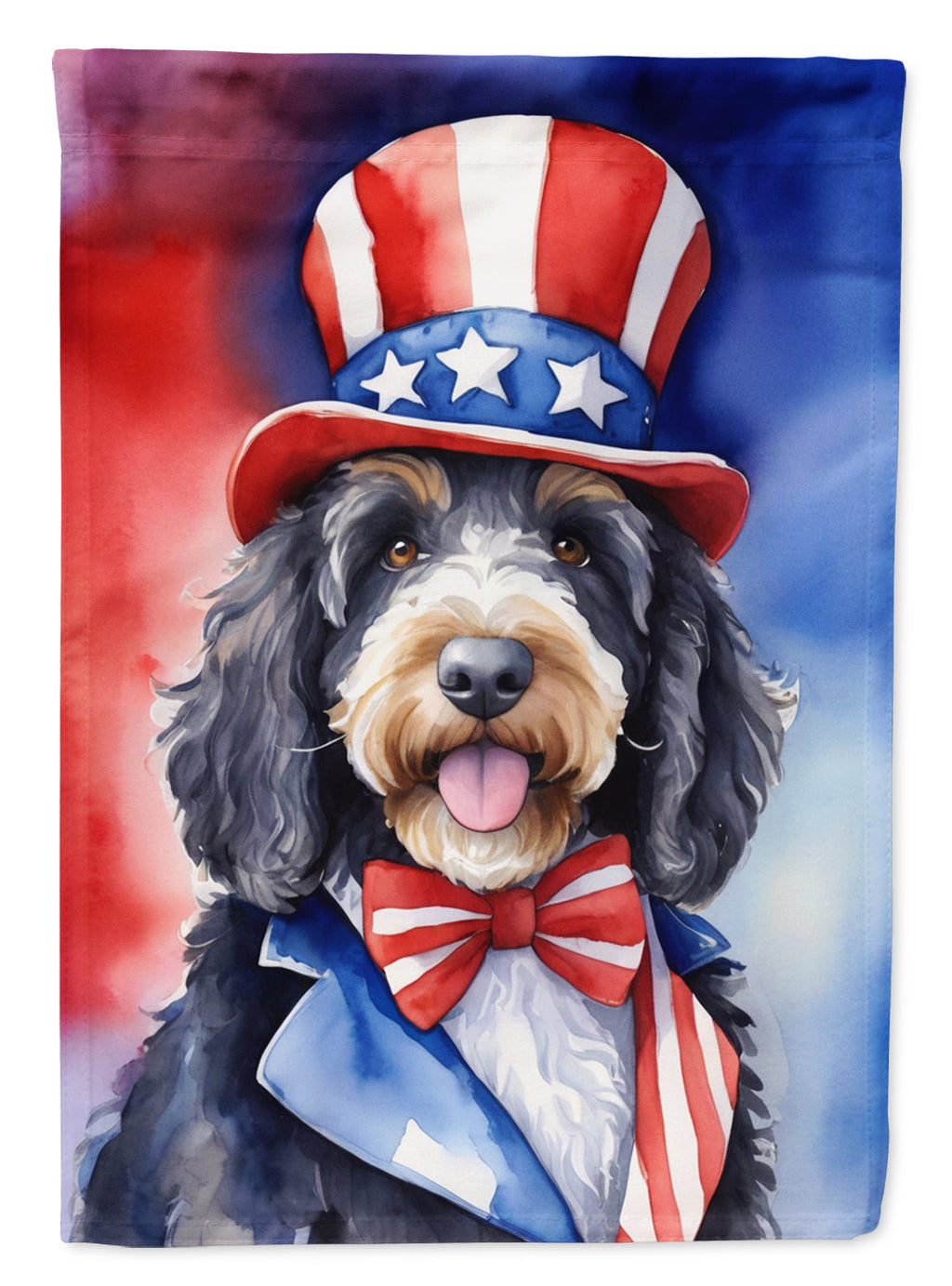 Bernedoodle Patriotic American House Flag 28x40 Porch Sleeve Pole Decorative Outside Yard Banner Artwork Wall Hanging, Polyester