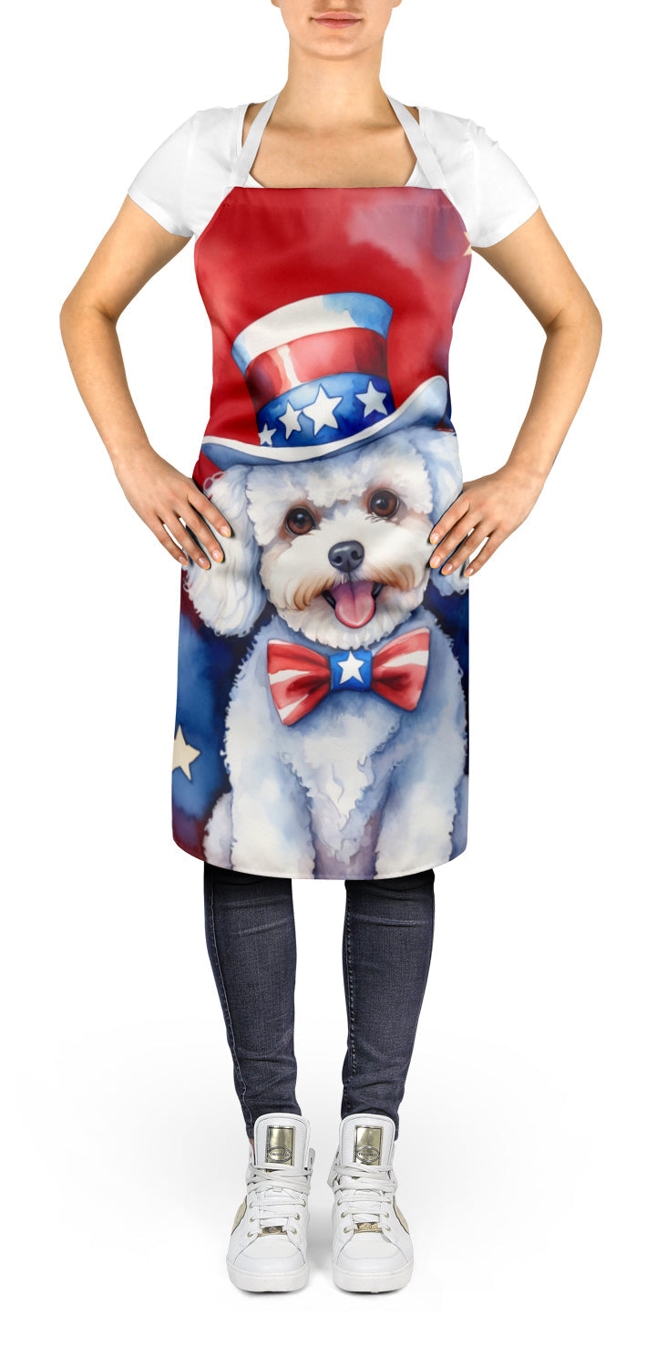 Bichon Frise Patriotic American Apron Cooking Kitchen Server Baking Crafts Gardening for Adult Women Men, Unisex, Large, Multicolor