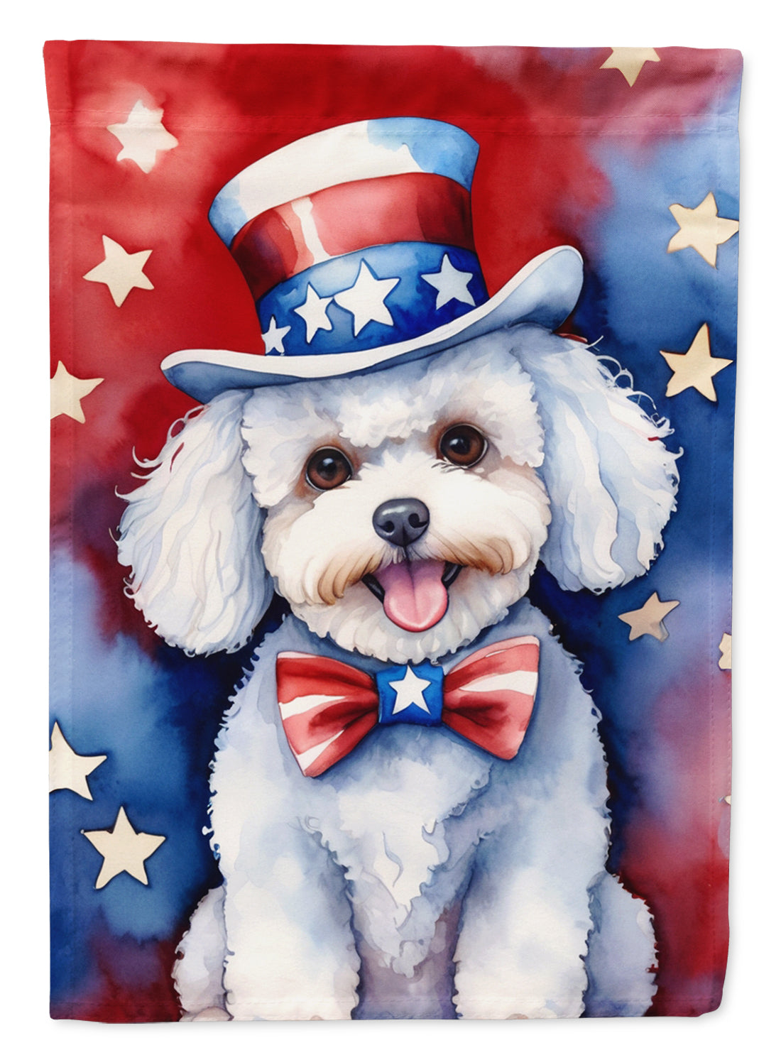 Bichon Frise Patriotic American House Flag 28x40 Porch Sleeve Pole Decorative Outside Yard Banner Artwork Wall Hanging, Polyester