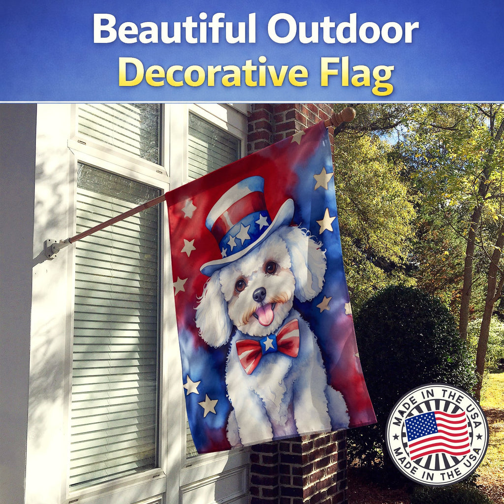 Bichon Frise Patriotic American House Flag 28x40 Porch Sleeve Pole Decorative Outside Yard Banner Artwork Wall Hanging, Polyester