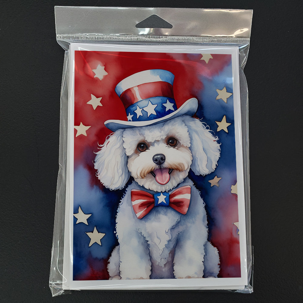 Bichon Frise Patriotic American Greeting Cards Pack of 8 Blank Cards with Envelopes Whimsical A7 Size 5x7
