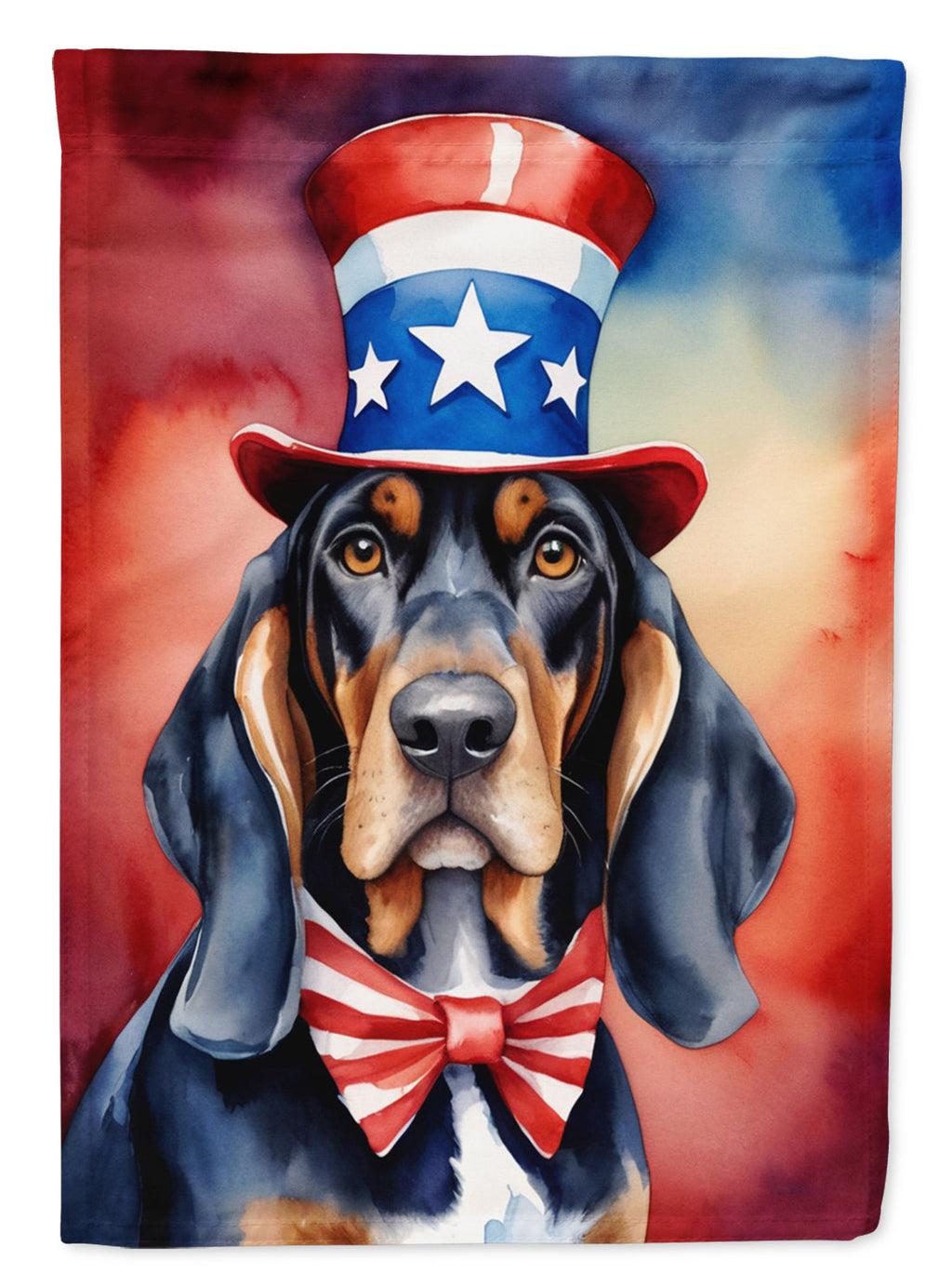 Black and Tan Coonhound Patriotic American House Flag 28x40 Porch Sleeve Pole Decorative Outside Yard Banner Artwork Wall Hanging, Polyester