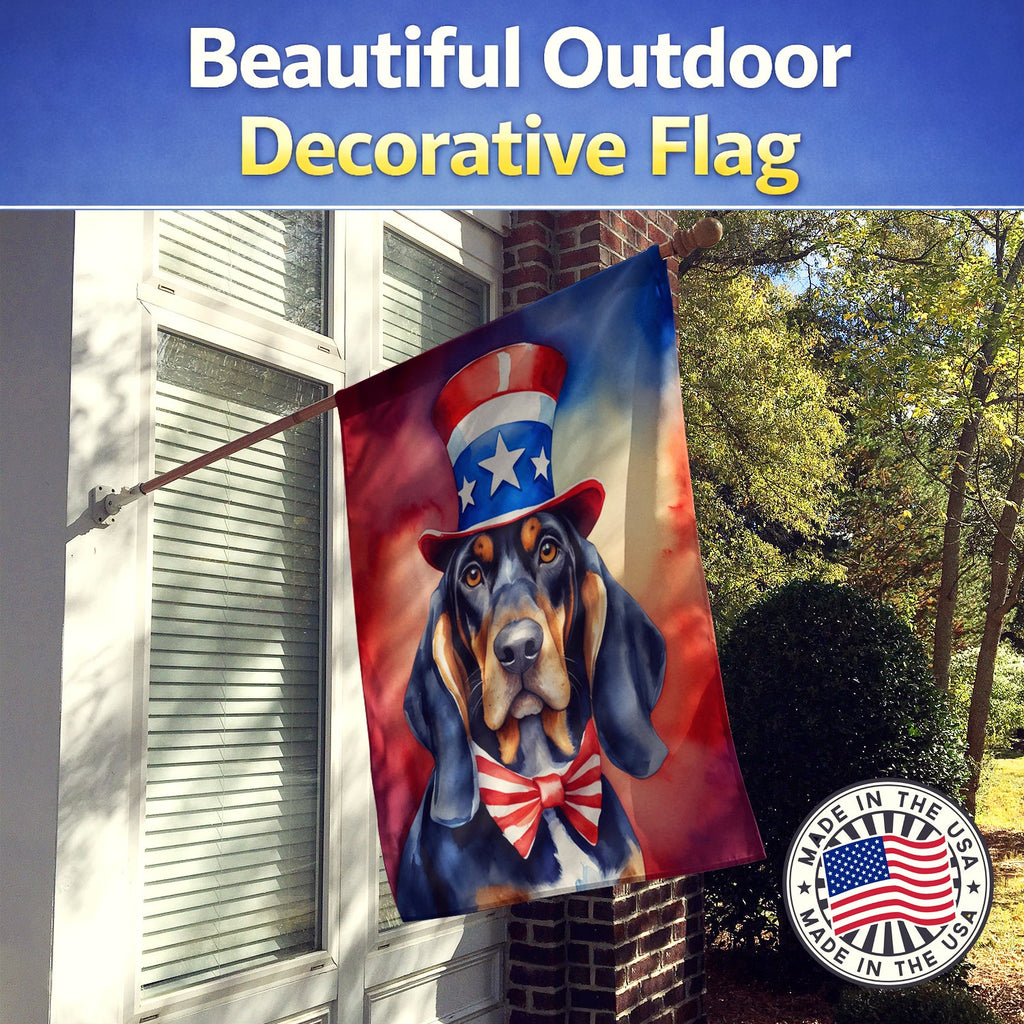 Black and Tan Coonhound Patriotic American House Flag 28x40 Porch Sleeve Pole Decorative Outside Yard Banner Artwork Wall Hanging, Polyester