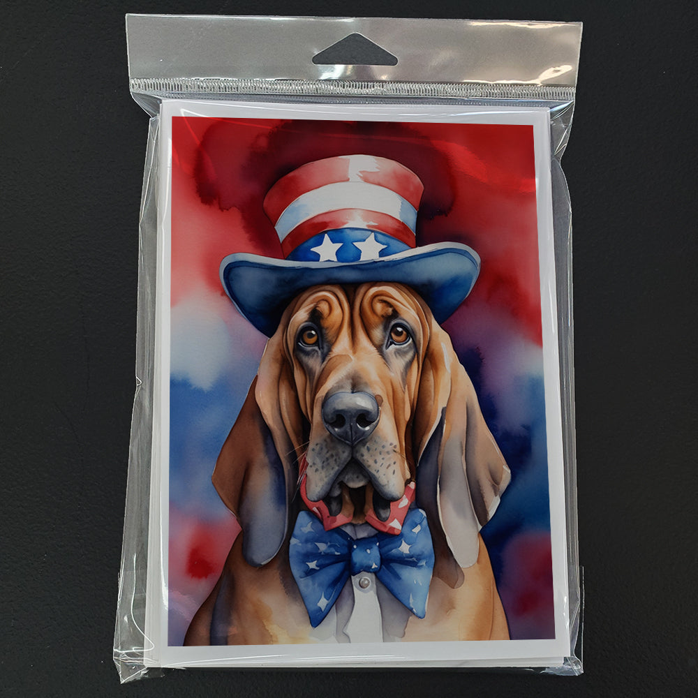 Bloodhound Patriotic American Greeting Cards Pack of 8 Blank Cards with Envelopes Whimsical A7 Size 5x7