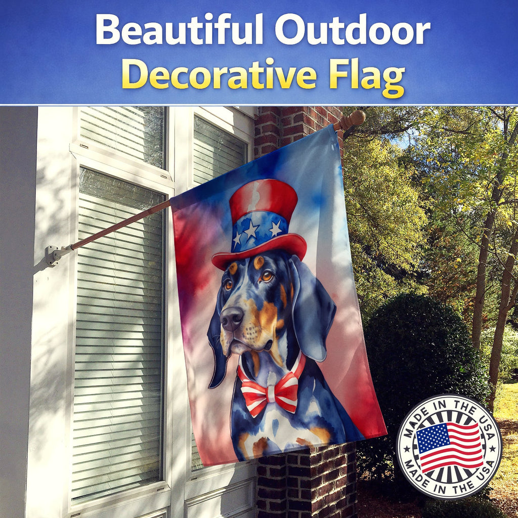 Bluetick Coonhound Patriotic American House Flag 28x40 Porch Sleeve Pole Decorative Outside Yard Banner Artwork Wall Hanging, Polyester