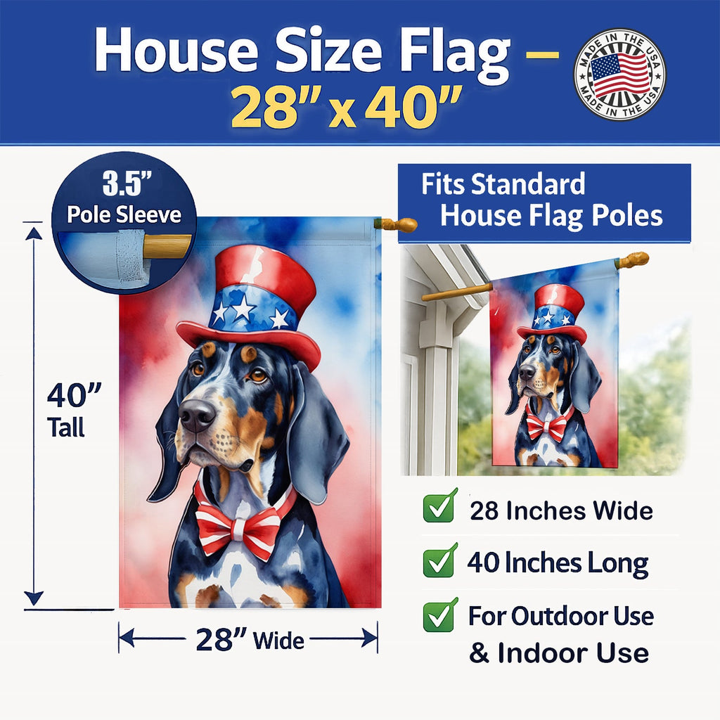 Bluetick Coonhound Patriotic American House Flag 28x40 Porch Sleeve Pole Decorative Outside Yard Banner Artwork Wall Hanging, Polyester