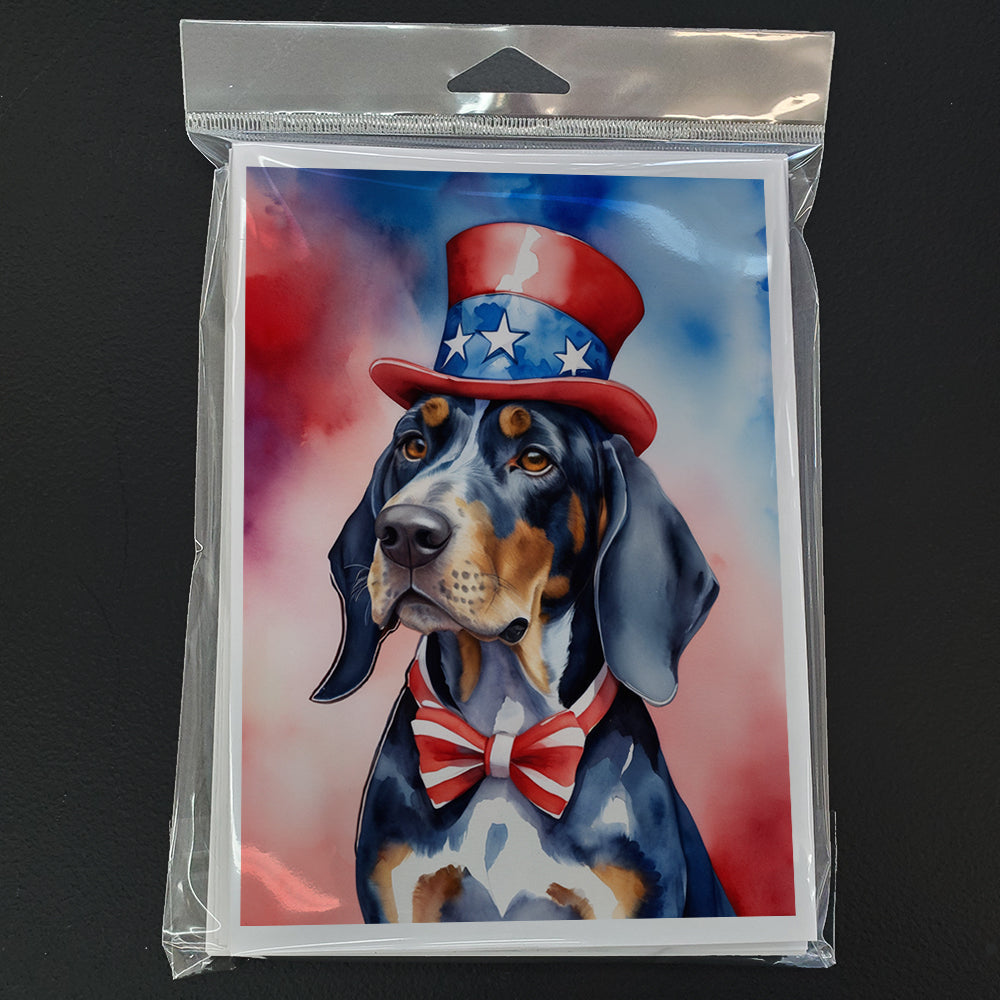 Bluetick Coonhound Patriotic American Greeting Cards Pack of 8 Blank Cards with Envelopes Whimsical A7 Size 5x7