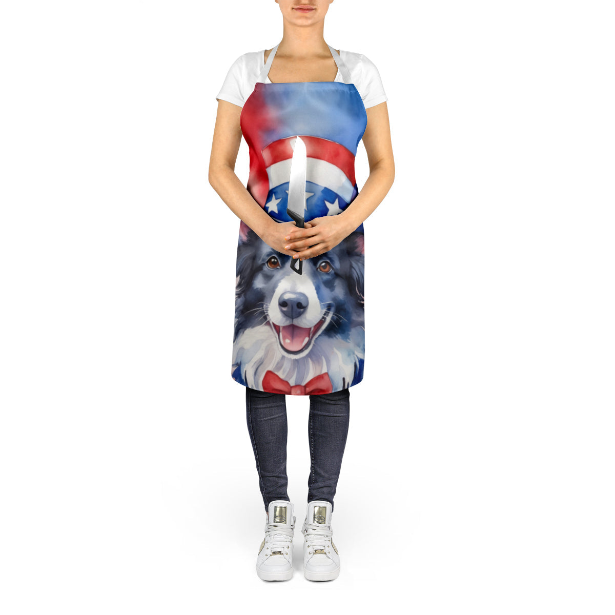 Border Collie Patriotic American Apron Cooking Kitchen Server Baking Crafts Gardening for Adult Women Men, Unisex, Large, Multicolor