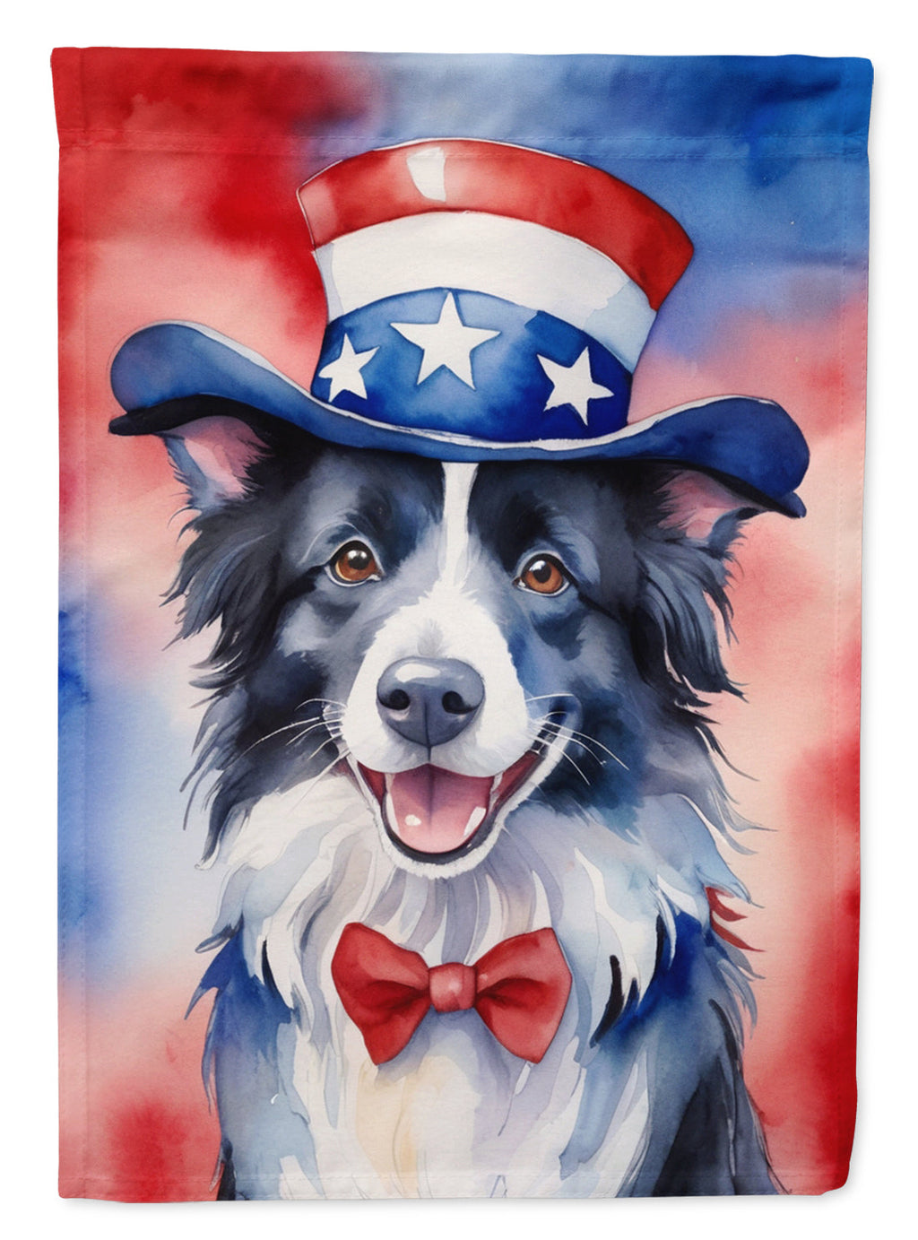 Border Collie Patriotic American House Flag 28x40 Porch Sleeve Pole Decorative Outside Yard Banner Artwork Wall Hanging, Polyester