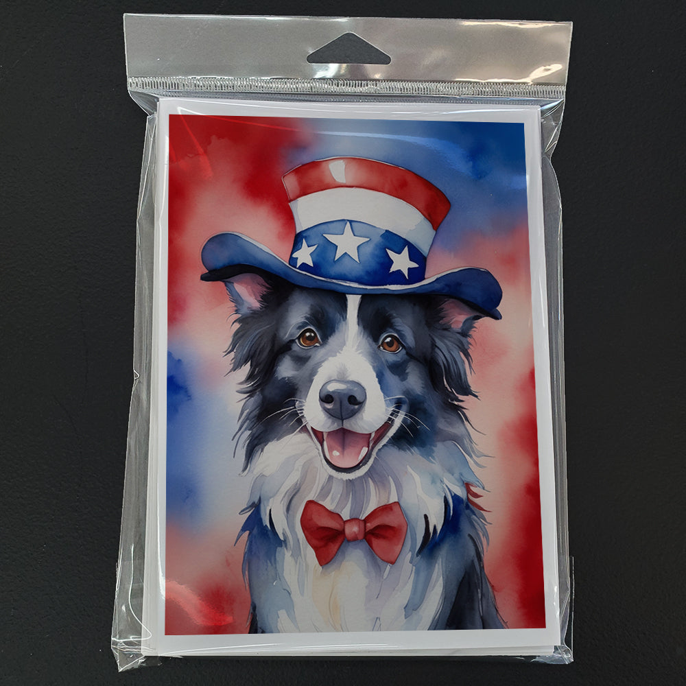 Border Collie Patriotic American Greeting Cards Pack of 8 Blank Cards with Envelopes Whimsical A7 Size 5x7