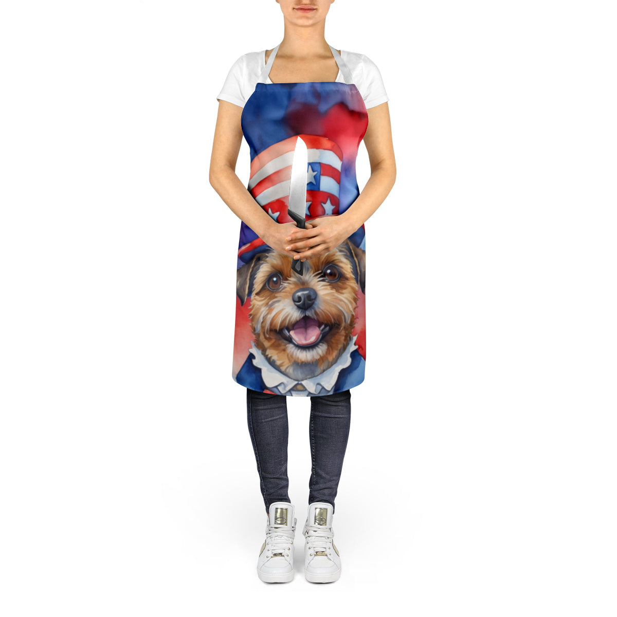 Border Terrier Patriotic American Apron Cooking Kitchen Server Baking Crafts Gardening for Adult Women Men, Unisex, Large, Multicolor
