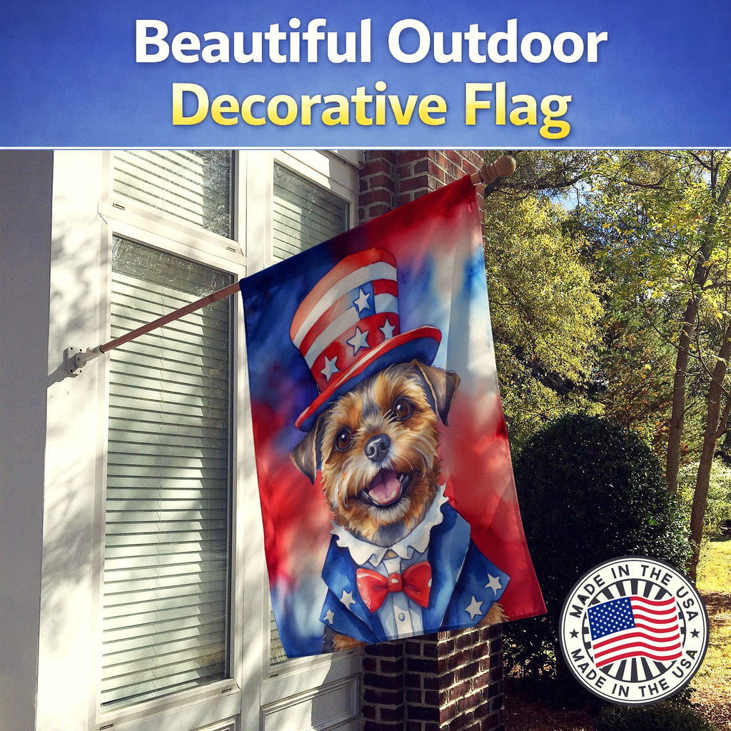 Border Terrier Patriotic American House Flag 28x40 Porch Sleeve Pole Decorative Outside Yard Banner Artwork Wall Hanging, Polyester