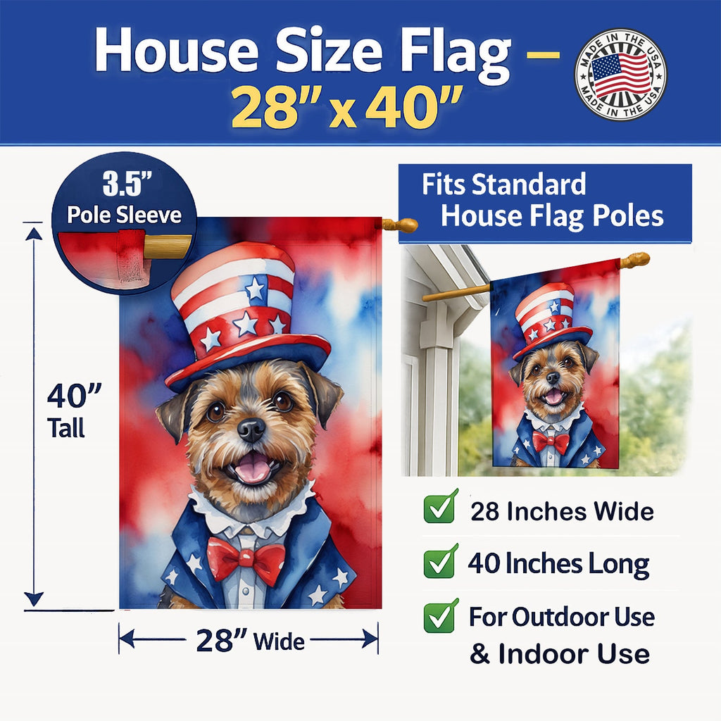 Border Terrier Patriotic American House Flag 28x40 Porch Sleeve Pole Decorative Outside Yard Banner Artwork Wall Hanging, Polyester
