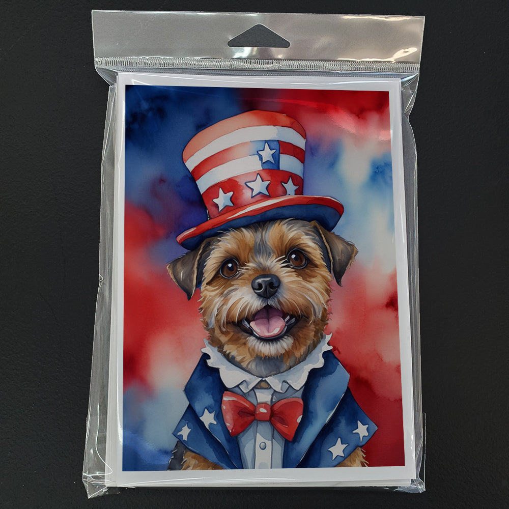 Border Terrier Patriotic American Greeting Cards Pack of 8 Blank Cards with Envelopes Whimsical A7 Size 5x7