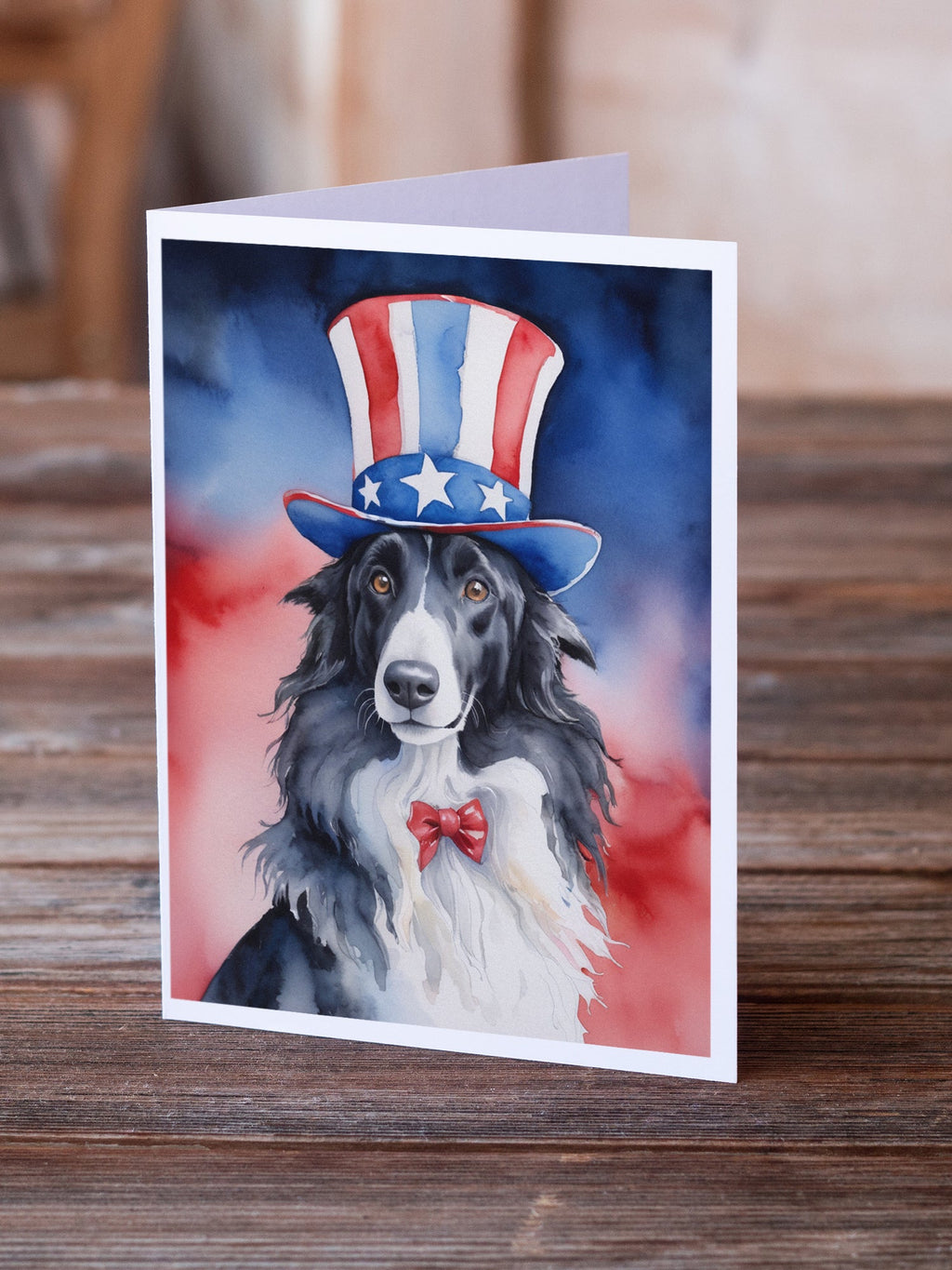 Borzoi Patriotic American Greeting Cards Pack of 8 Blank Cards with Envelopes Whimsical A7 Size 5x7