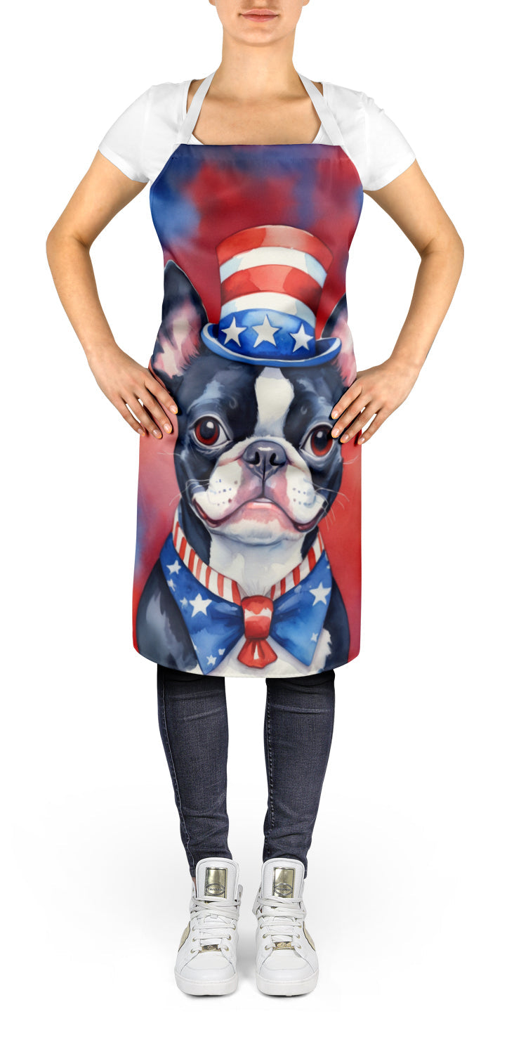 Boston Terrier Patriotic American Apron Cooking Kitchen Server Baking Crafts Gardening for Adult Women Men, Unisex, Large, Multicolor