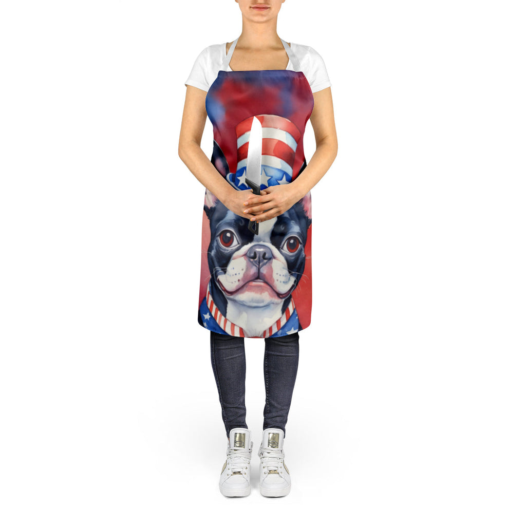 Boston Terrier Patriotic American Apron Cooking Kitchen Server Baking Crafts Gardening for Adult Women Men, Unisex, Large, Multicolor