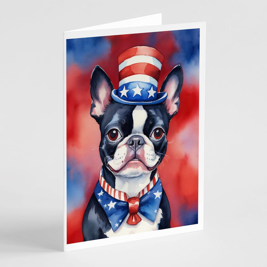 Boston Terrier Patriotic American Greeting Cards Pack of 8 Blank Cards with Envelopes Whimsical A7 Size 5x7