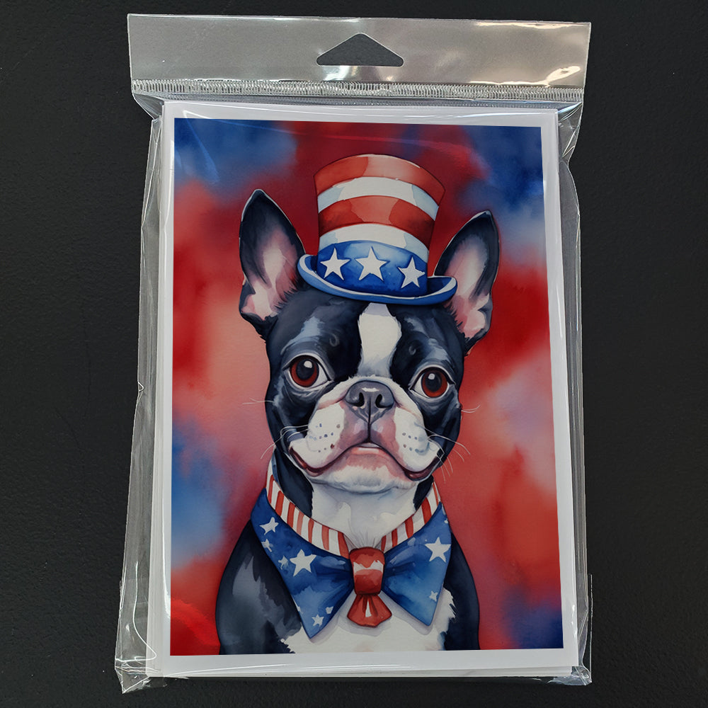 Boston Terrier Patriotic American Greeting Cards Pack of 8 Blank Cards with Envelopes Whimsical A7 Size 5x7