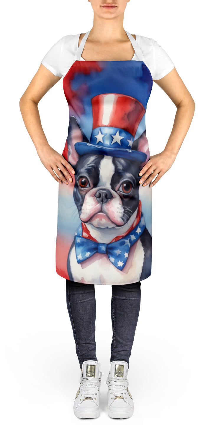Boston Terrier Patriotic American Apron Cooking Kitchen Server Baking Crafts Gardening for Adult Women Men, Unisex, Large, Multicolor
