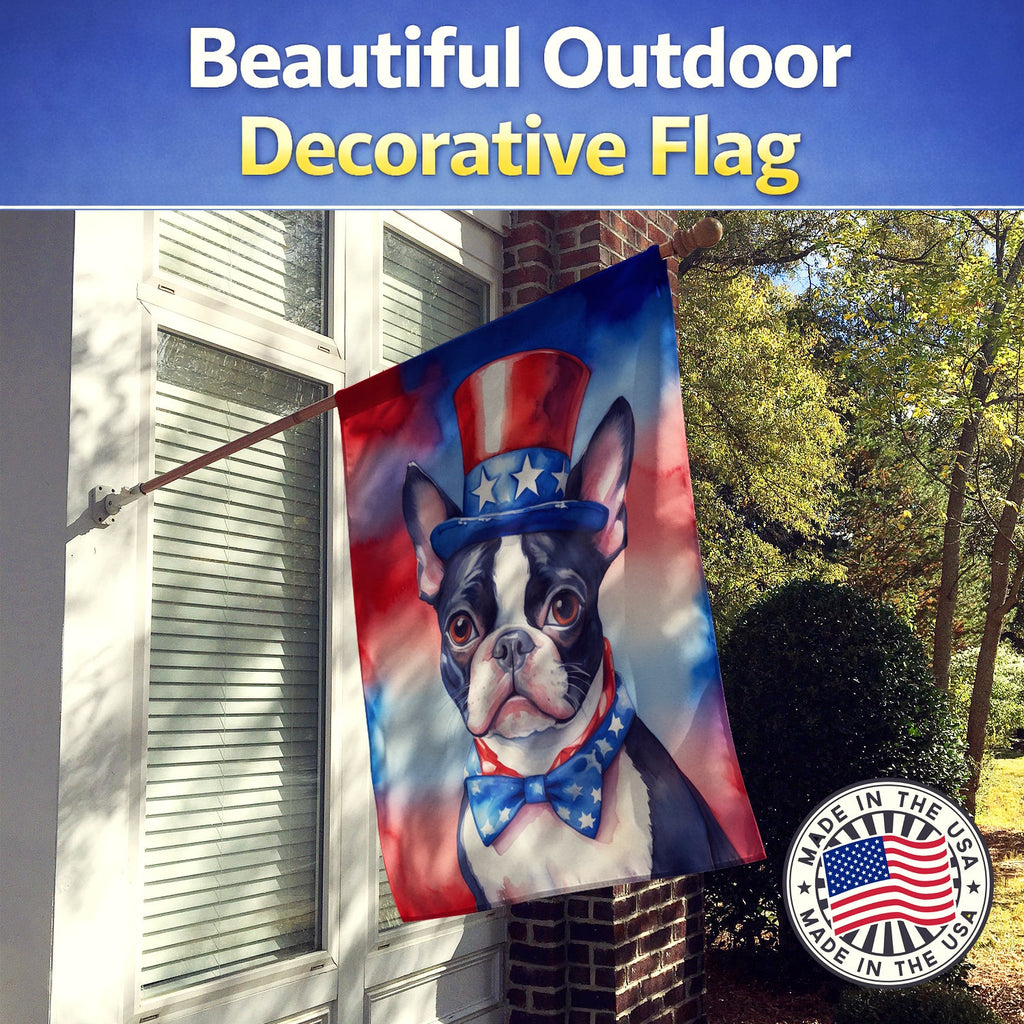 Boston Terrier Patriotic American House Flag 28x40 Porch Sleeve Pole Decorative Outside Yard Banner Artwork Wall Hanging, Polyester