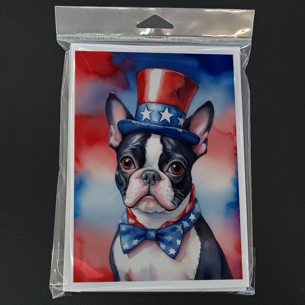 Boston Terrier Patriotic American Greeting Cards Pack of 8 Blank Cards with Envelopes Whimsical A7 Size 5x7