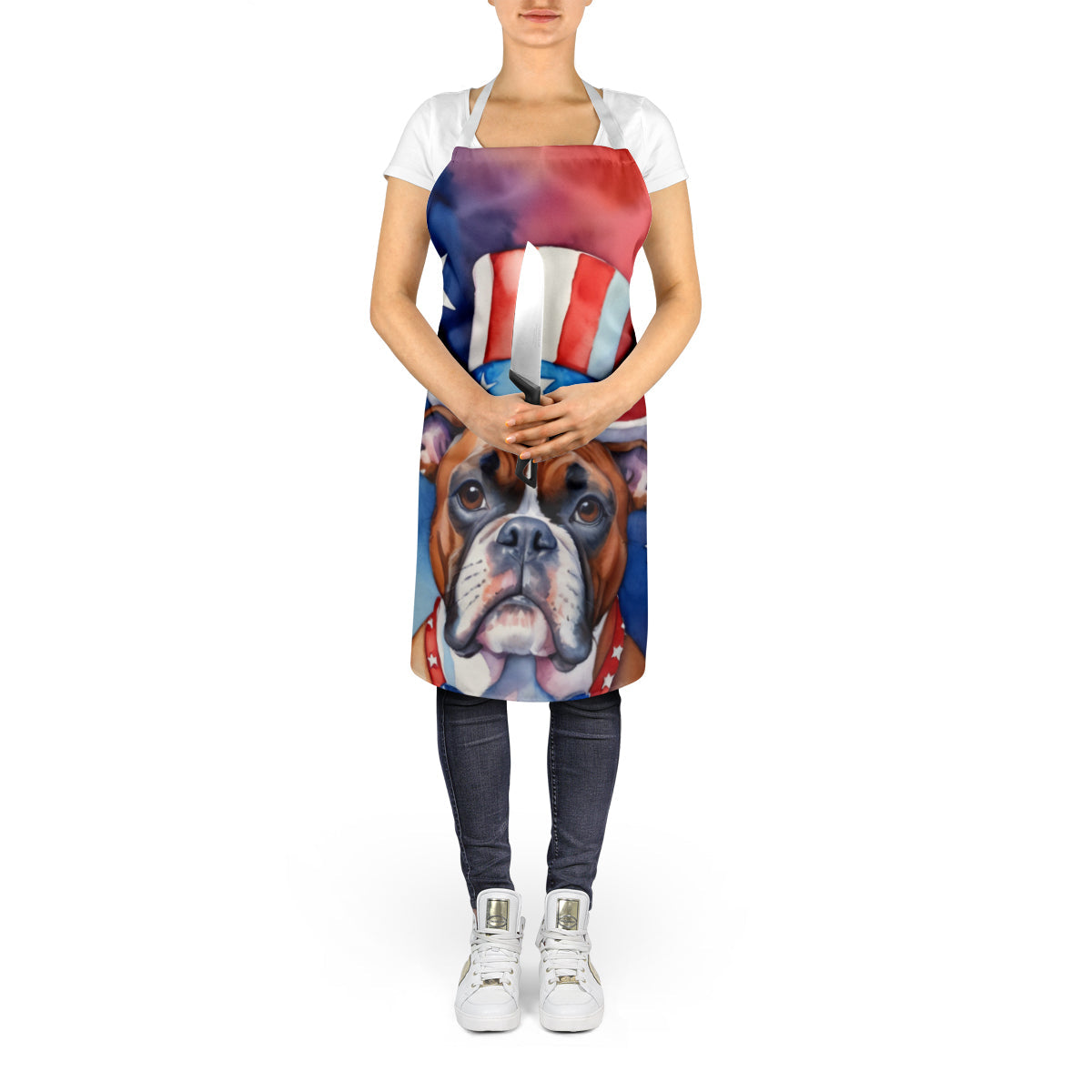 Boxer Patriotic American Apron Cooking Kitchen Server Baking Crafts Gardening for Adult Women Men, Unisex, Large, Multicolor