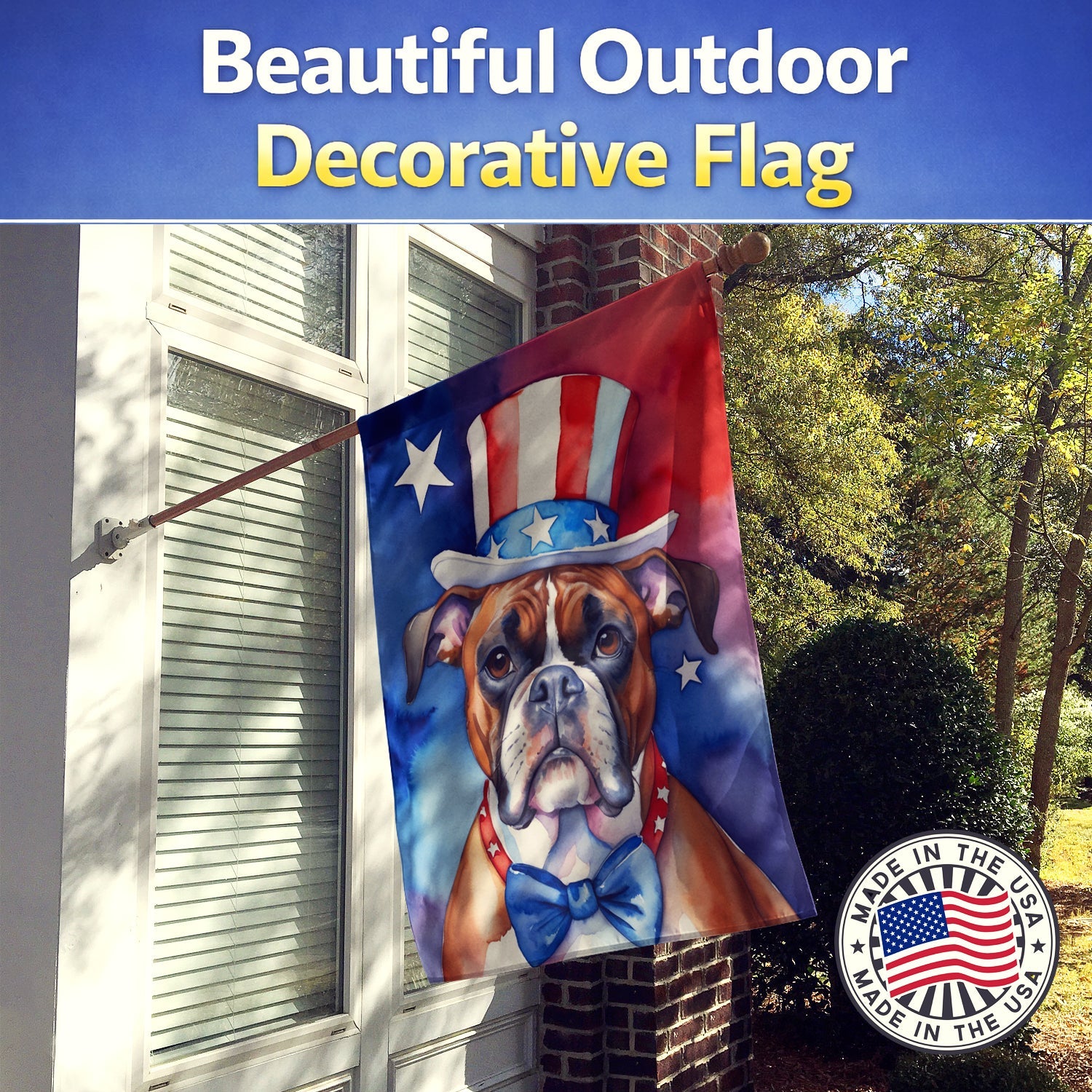 Boxer Patriotic American House Flag 28x40 Porch Sleeve Pole Decorative Outside Yard Banner Artwork Wall Hanging, Polyester
