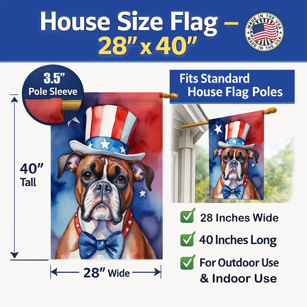 Boxer Patriotic American House Flag 28x40 Porch Sleeve Pole Decorative Outside Yard Banner Artwork Wall Hanging, Polyester