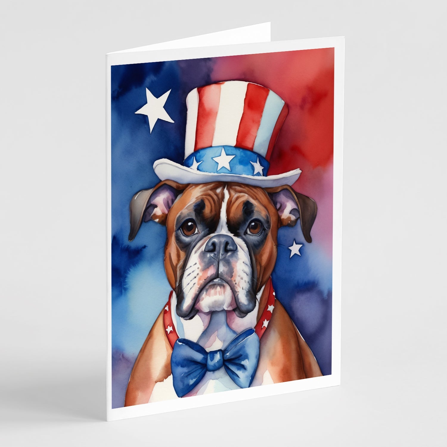 Boxer Patriotic American Greeting Cards Pack of 8 Blank Cards with Envelopes Whimsical A7 Size 5x7