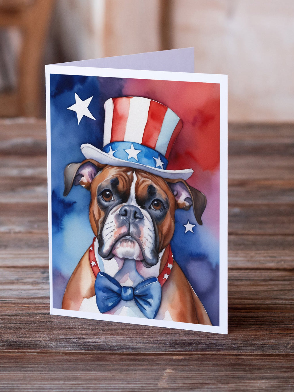 Boxer Patriotic American Greeting Cards Pack of 8 Blank Cards with Envelopes Whimsical A7 Size 5x7