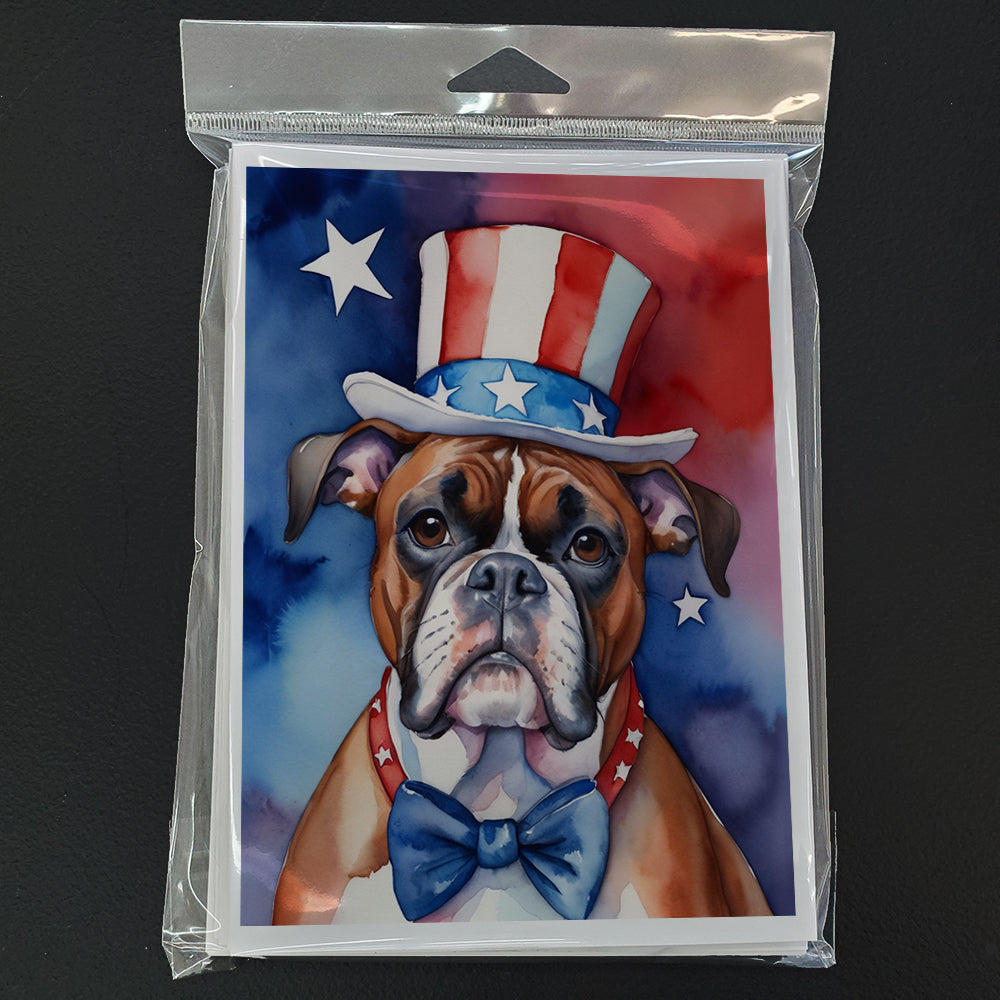 Boxer Patriotic American Greeting Cards Pack of 8 Blank Cards with Envelopes Whimsical A7 Size 5x7