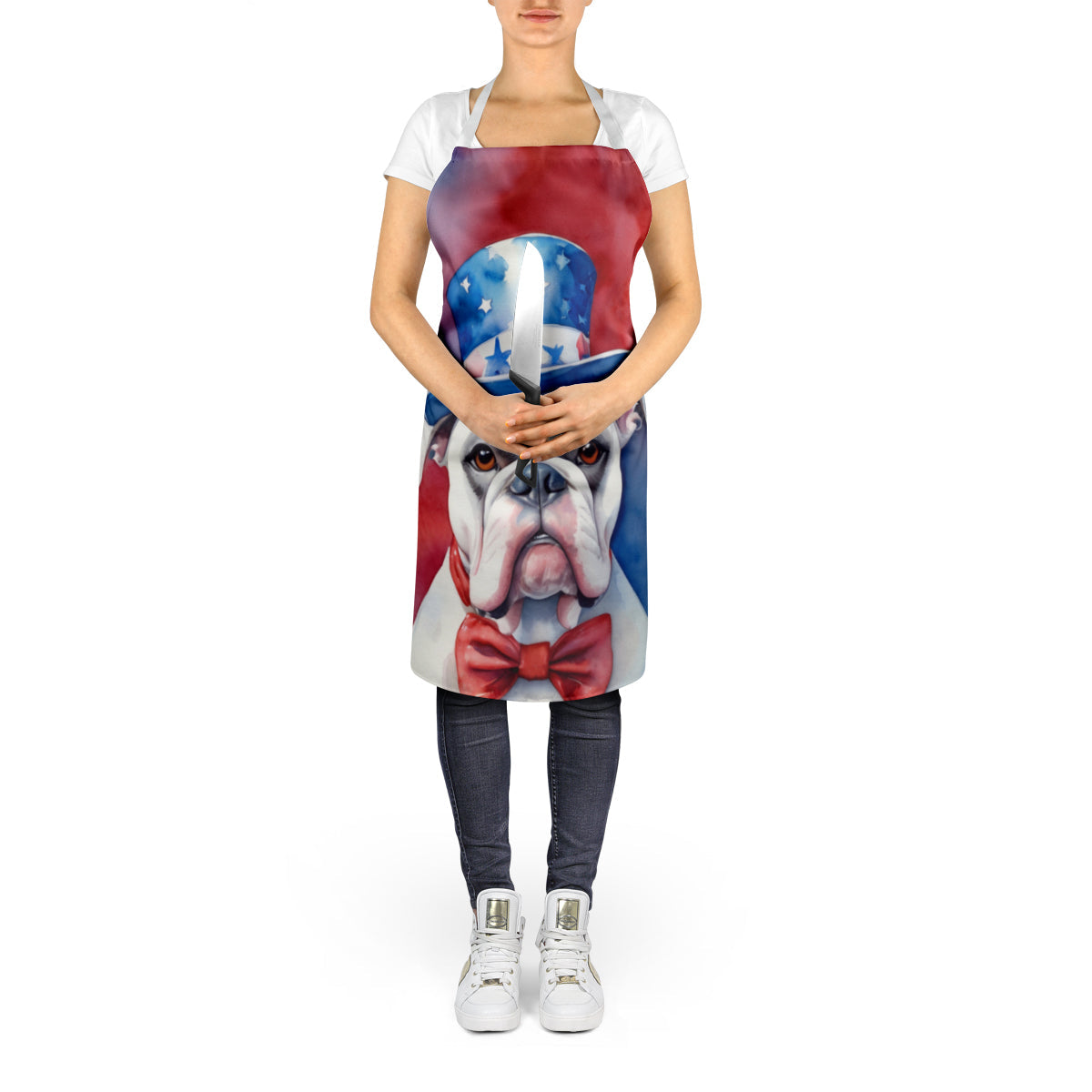 White Boxer Patriotic American Apron Cooking Kitchen Server Baking Crafts Gardening for Adult Women Men, Unisex, Large, Multicolor