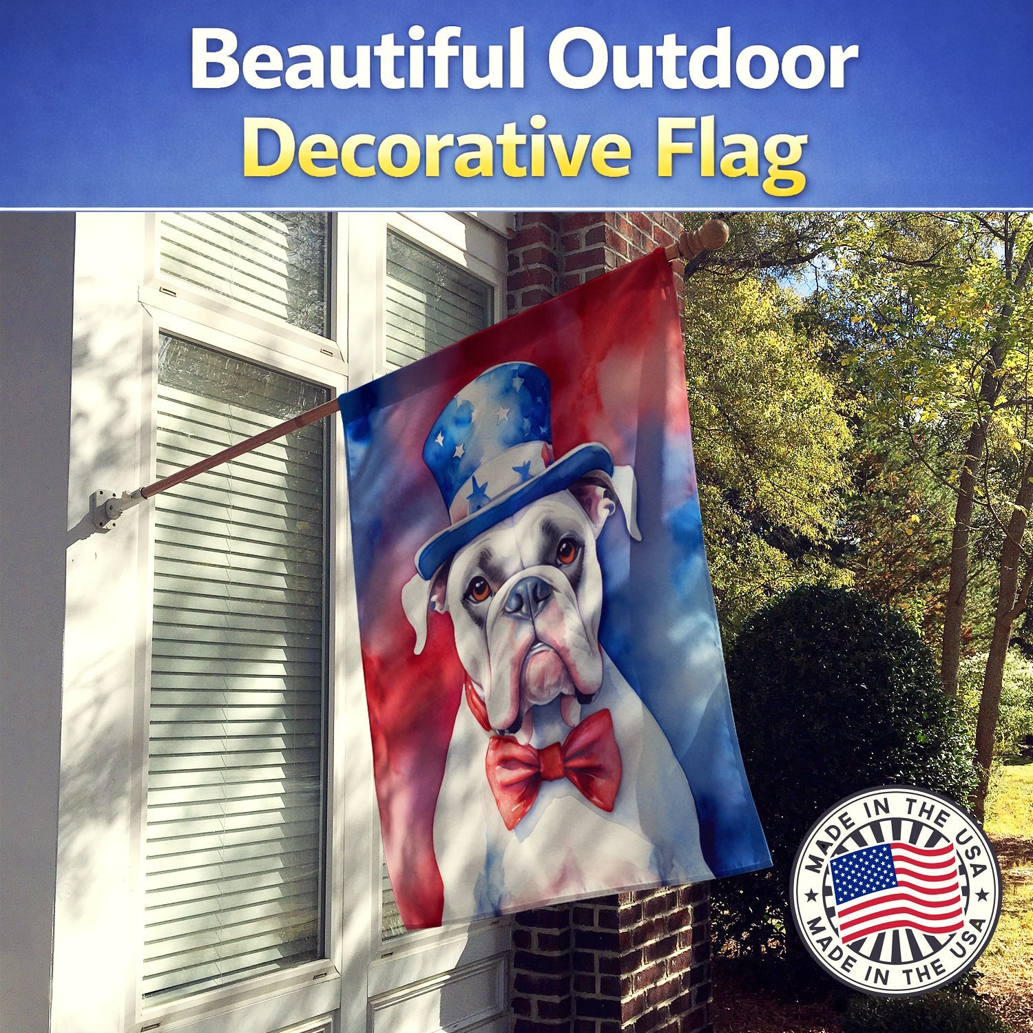 White Boxer Patriotic American House Flag 28x40 Porch Sleeve Pole Decorative Outside Yard Banner Artwork Wall Hanging, Polyester