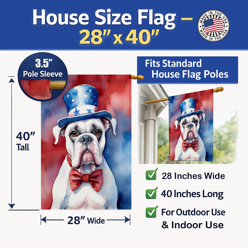 White Boxer Patriotic American House Flag 28x40 Porch Sleeve Pole Decorative Outside Yard Banner Artwork Wall Hanging, Polyester