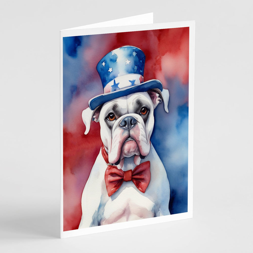White Boxer Patriotic American Greeting Cards Pack of 8 Blank Cards with Envelopes Whimsical A7 Size 5x7